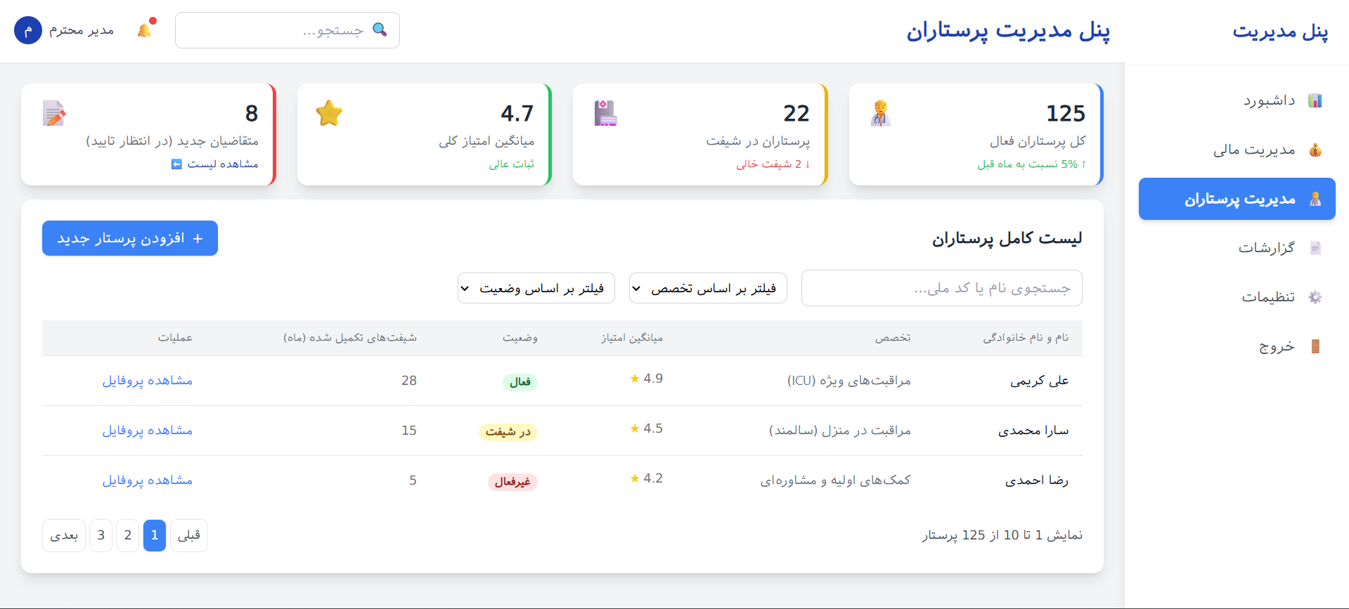 داشبورد مالی مدیریتی — نمایش درآمد، تراکنش‌ها و گزارش‌ها